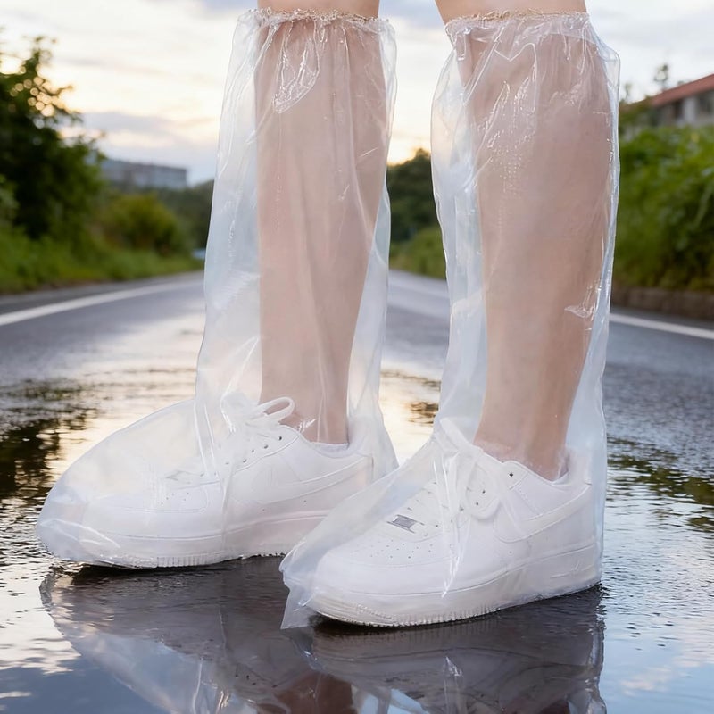 VRSHMB Long Rain Boot Covers for Adults, 10 Pair Extended Length Plastic Shoe Covers for Rain for Use in Water Parks, Rain and Snow (clear, adult(long)) - Image 1